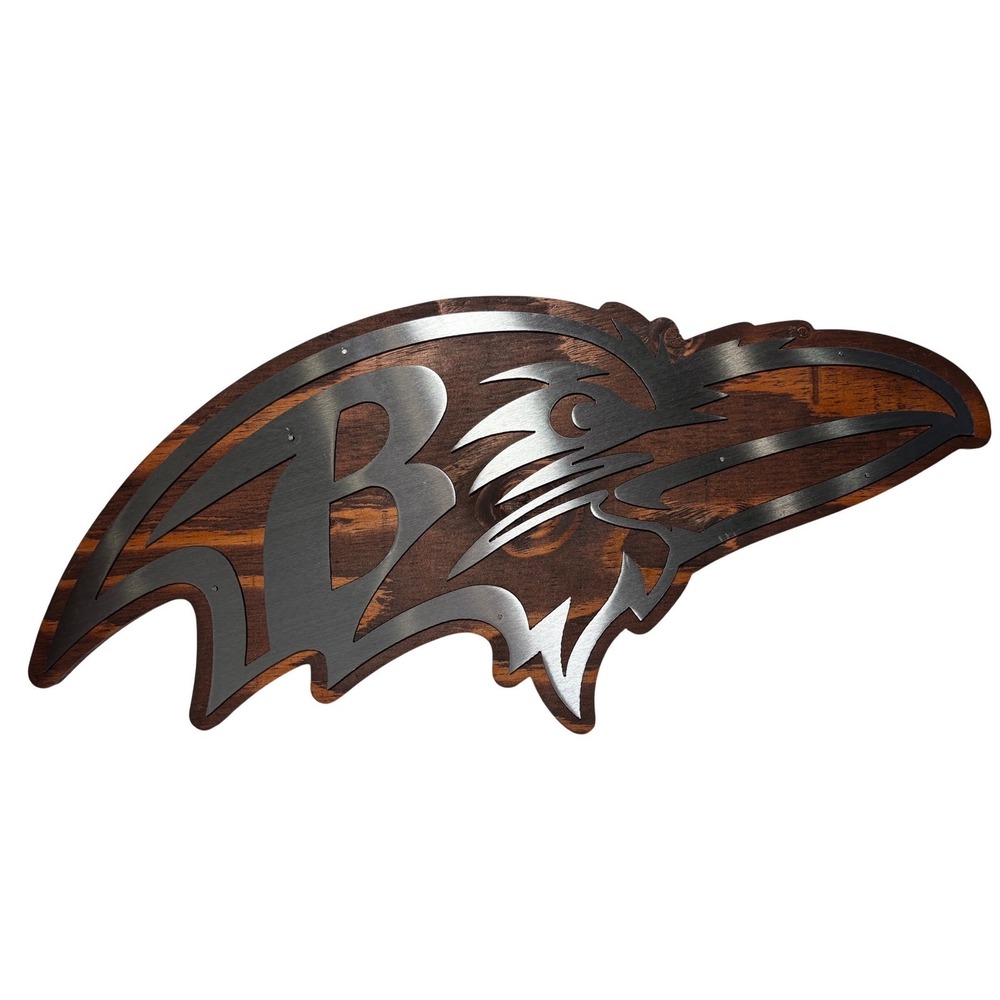 Baltimore Football Raven Wooden Wall Art Metal Overlay Fan Cave Decor New - Picture 2 of 4